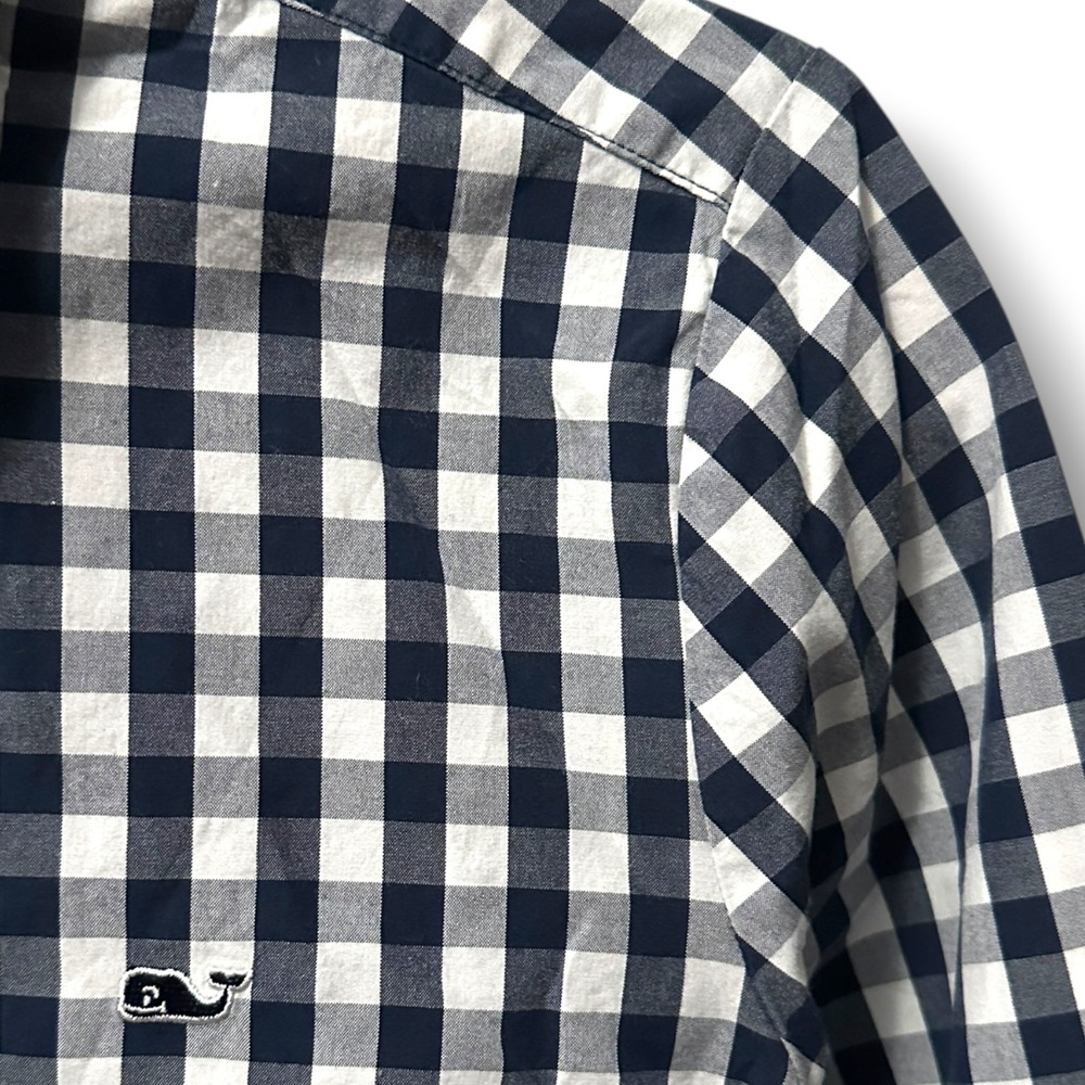 Vineyard Vines Navy Blue White Gingham Cotton Button Down Shirt Womens 10 Preppy - Picture 2 of 7